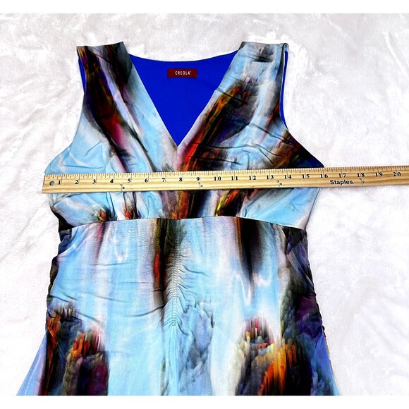 CREOLA Women A-Line Dress Sz 44/8 Multicolor Abstract Print Stretch V-Neck Italy - Picture 11 of 16